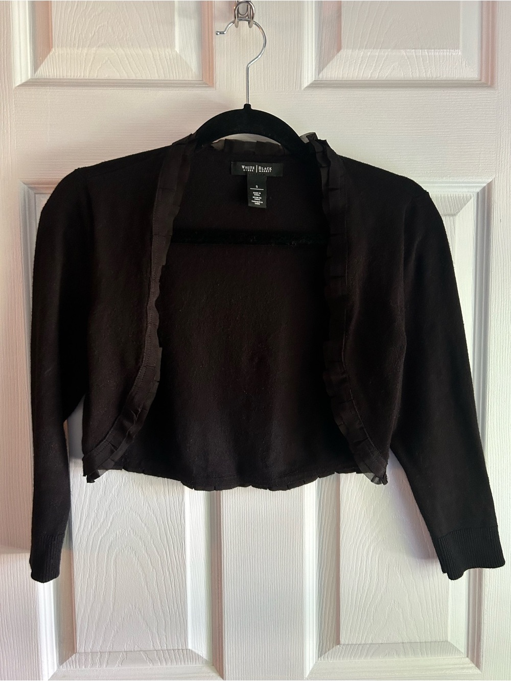 White House Black Market Black Ruffle Trim Cropped Bolero Shrug Cardigan - S